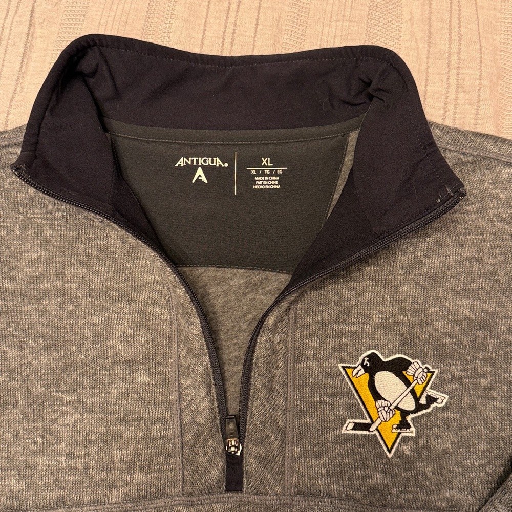 Antigua Heathered Gray and Black Quarter-Zip Pullover